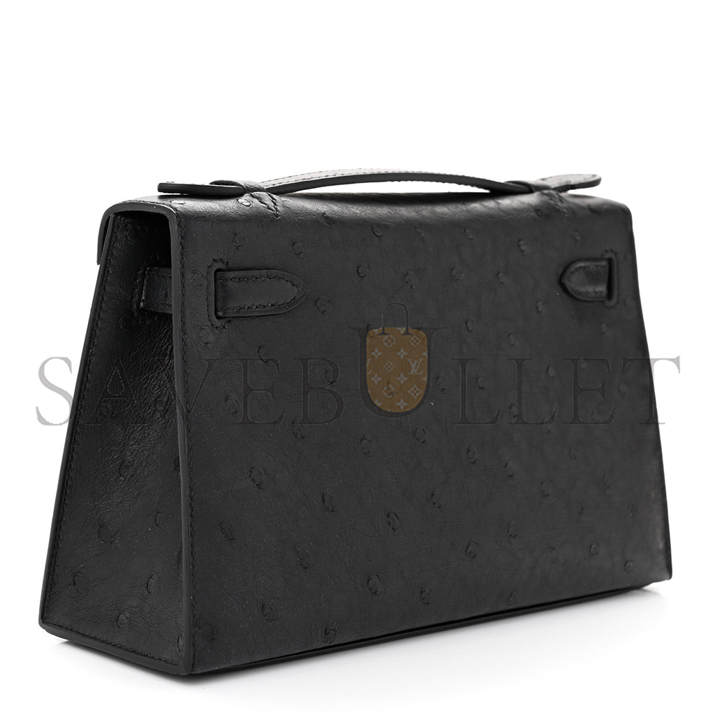 HERMÈS MASTER OSTRICH KELLY POCHETTE BLACK (22*14*7cm) 